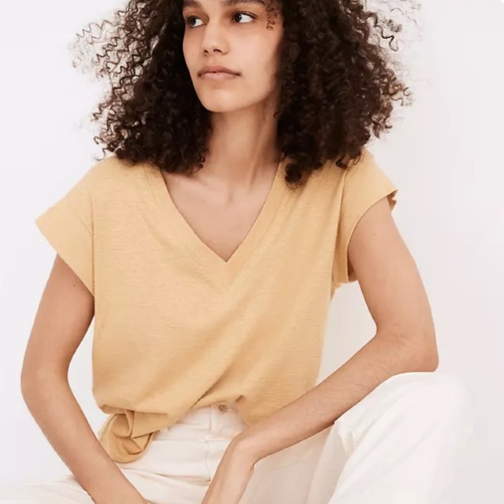Madewell Hemp-Cotton V-Neck Muscle Mustard Yellow Top Size Large